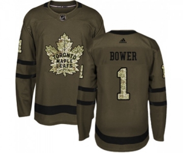 Adidas Toronto Maple Leafs #1 Johnny Bower Authentic Green Salute to Service NHL Jersey