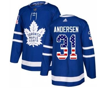 Maple Leafs #31 Frederik Andersen Blue Home USA Flag Stitched Hockey Jersey