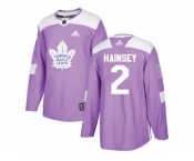 Men Adidas Toronto Maple Leafs #2 Ron Hainsey Purple Authentic Fights Cancer Stitched NHL Jersey