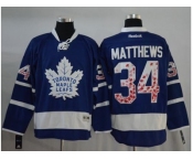 Men Toronto Maple Leafs #34 Auston Matthews Blue Canada Flag Fashion Stitched NHL Jersey