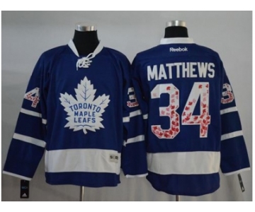 Men Toronto Maple Leafs #34 Auston Matthews Blue Canada Flag Fashion Stitched NHL Jersey