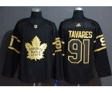 Men's Maple Leafs #91 John Tavares Black Gold Authentic Stitched Hockey Jersey