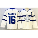 Men's Toronto Maple Leafs #16 Mitchell Marner White With A Patch Stadium Series Stitched Jersey