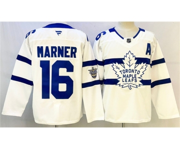Men's Toronto Maple Leafs #16 Mitchell Marner White With A Patch Stadium Series Stitched Jersey