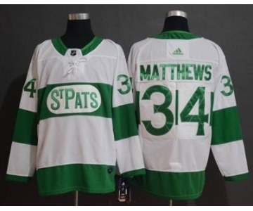 Men's Toronto Maple Leafs #34 Auston Matthews White 2019 St. Patrick's Day Hockey Jersey