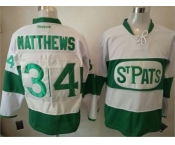 Toronto Maple Leafs #34 Auston Matthews White Green St. Patrick's Day Stitched NHL Jersey
