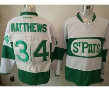Toronto Maple Leafs #34 Auston Matthews White Green St. Patrick's Day Stitched NHL Jersey