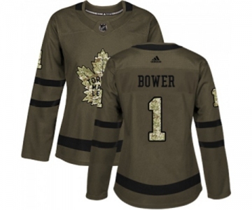 Women Adidas Toronto Maple Leafs #1 Johnny Bower Authentic Green Salute to Service NHL Jersey