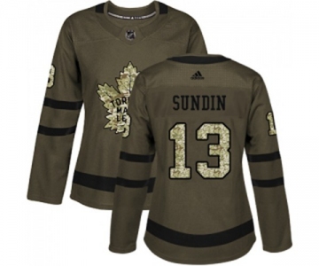 Women Adidas Toronto Maple Leafs #13 Mats Sundin Authentic Green Salute to Service NHL Jersey