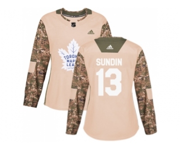 Women Adidas Toronto Maple Leafs #13 Mats Sundin Camo Authentic 2017 Veterans Day Stitched NHL Jersey