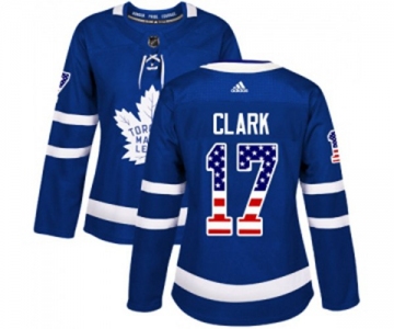 Women Adidas Toronto Maple Leafs #17 Wendel Clark Authentic Royal Blue USA Flag Fashion NHL Jersey