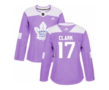 Women Adidas Toronto Maple Leafs #17 Wendel Clark Purple Authentic Fights Cancer Stitched NHL Jersey