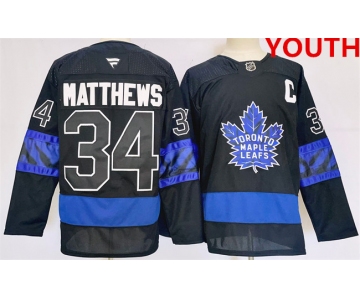 Youth Toronto Maple Leafs #34 Auston Matthews Black 2024-25 Stitched Jersey