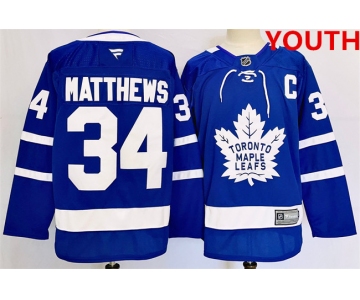 Youth Toronto Maple Leafs #34 Auston Matthews Blue 2024-25 Stitched Jersey