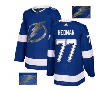 Men Adidas Tampa Bay Lightning #77 Victor Hedman Blue Home Authentic Fashion Gold Stitched NHL Jersey