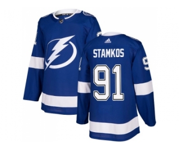 Men Adidas Tampa Bay Lightning #91 Steven Stamkos Blue Home Authentic Stitched NHL Jersey