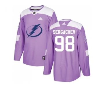 Men Adidas Tampa Bay Lightning #98 Mikhail Sergachev Purple Authentic Fights Cancer Stitched NHL Jersey
