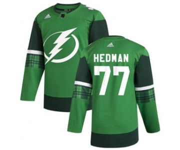 Men's Tampa Bay Lightning #77 Victor Hedman 2020 St. Patrick's Day Stitched Hockey Jersey Green