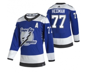 Men's Tampa Bay Lightning #77 Victor Hedman Blue 2020-21 Reverse Retro Alternate Hockey Jersey