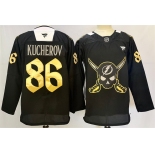 Men's Tampa Bay Lightning #86 Nikita Kucherov 2024-25 Black Gasparilla Inspired Pirate-Themed Warmup Stitched Jersey