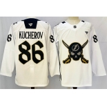 Men's Tampa Bay Lightning #86 Nikita Kucherov 2024-25 White Gasparilla Inspired Pirate-Themed Warmup Stitched Jersey