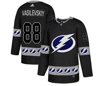 Men's Tampa Bay Lightning #88 Andrei Vasilevskiy Black Team Logo Fashion Stitched Hockey Jersey