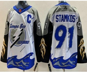 Men's Tampa Bay Lightning #91 Steven Stamkos White 2022 Reverse Retro Authentic Jersey