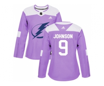 Women Adidas Tampa Bay Lightning #9 Tyler Johnson Purple Authentic Fights Cancer Stitched NHL Jersey