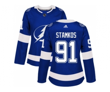 Women Adidas Tampa Bay Lightning #91 Steven Stamkos Blue Home Authentic Stitched NHL Jerse