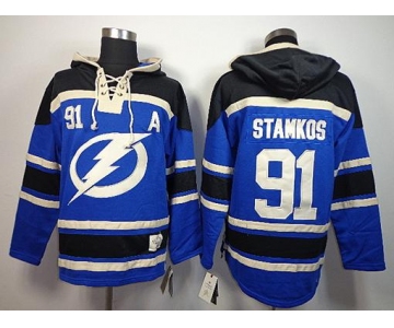 nhl jerseys tampa bay lightning #91 stamkos blue-black[pullover hooded sweatshirt][patch A]