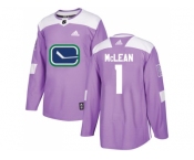 Men Adidas Vancouver Canucks #1 Kirk Mclean Purple Authentic Fights Cancer Stitched NHL Jersey
