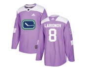 Men Adidas Vancouver Canucks #8 Igor Larionov Purple Authentic Fights Cancer Stitched NHL Jersey