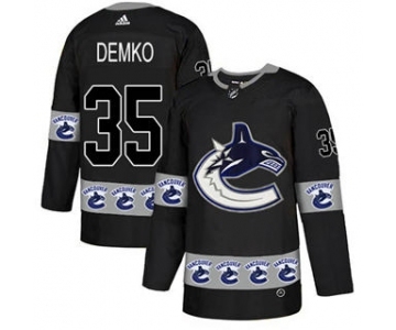 Men's Canucks #35 Thatcher Demko Black Authentic Team Logo Fashion Stitched Hockey Jersey