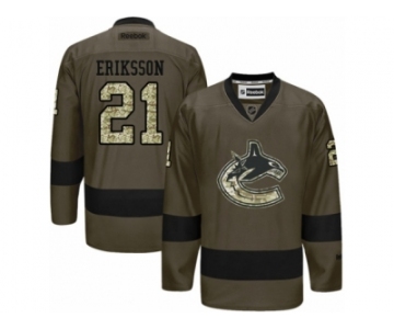 Men's Reebok Vancouver Canucks #21 Loui Eriksson Authentic Green Salute to Service NHL Jersey