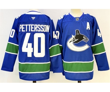 Men's Vancouver Canucks #40 Elias Pettersson Royal 2024-25 With A Patch Home Stitched Hockey Jersey