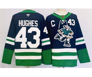 Men's Vancouver Canucks #43 Quinn Hughes Navy 2024 Reverse Retro Stitched Jersey