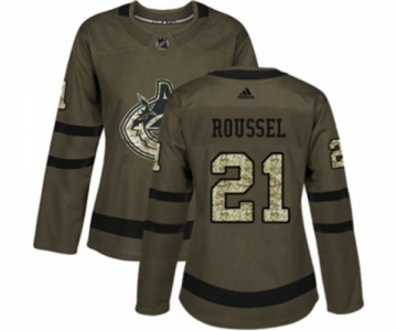 Women Adidas Vancouver Canucks #21 Antoine Roussel Authentic Green Salute to Service NHL Jersey
