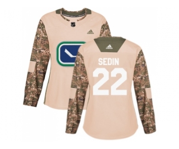 Women Adidas Vancouver Canucks #22 Daniel Sedin Camo Authentic 2017 Veterans Day Stitched NHL Jersey