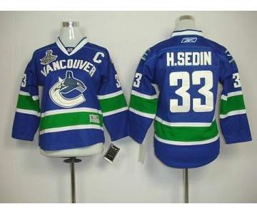 youth nhl jerseys vancouver canucks #33 h.sedin blue(2011 stanley cup)