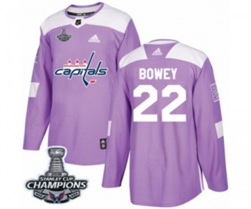 Men Adidas Washington Capitals #22 Madison Bowey Authentic Purple Fights Cancer Practice 2018 Stanley Cup Final Champions NHL Jersey