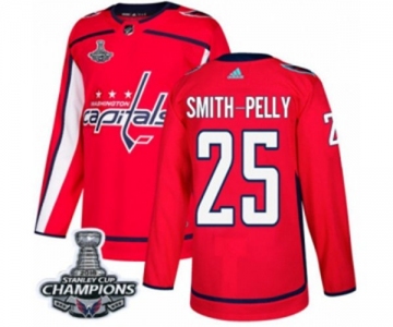 Men Adidas Washington Capitals #25 Devante Smith-Pelly Authentic Red Home 2018 Stanley Cup Final Champions NHL Jersey