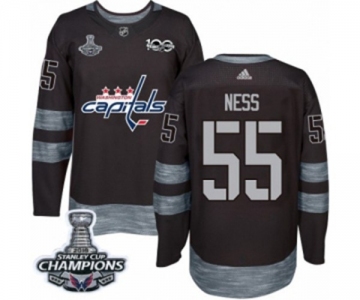 Men Adidas Washington Capitals #55 Aaron Ness Authentic Black 1917-2017 100th Anniversary 2018 Stanley Cup Final Champions NHL Jersey