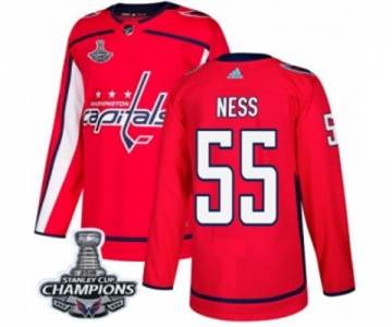 Men Adidas Washington Capitals #55 Aaron Ness Premier Red Home 2018 Stanley Cup Final Champions NHL Jersey