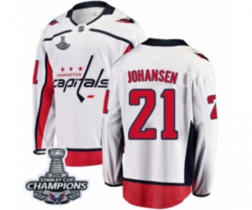 Men Washington Capitals #21 Lucas Johansen Fanatics Branded White Away Breakaway 2018 Stanley Cup Final Champions NHL Jersey