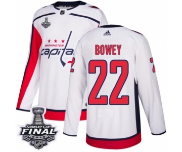 Men's Adidas Washington Capitals #22 Madison Bowey Authentic White Away 2018 Stanley Cup Final NHL Jersey