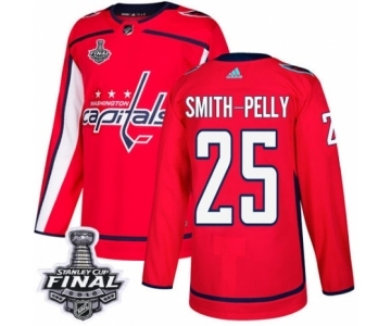 Men's Adidas Washington Capitals #25 Devante Smith-Pelly Premier Red Home 2018 Stanley Cup Final NHL Jersey