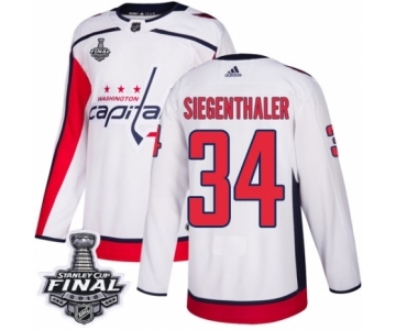 Men's Adidas Washington Capitals #34 Jonas Siegenthaler Authentic White Away 2018 Stanley Cup Final NHL Jersey