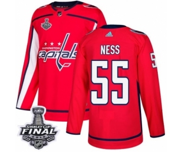 Men's Adidas Washington Capitals #55 Aaron Ness Premier Red Home 2018 Stanley Cup Final NHL Jersey