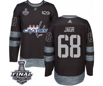 Men's Adidas Washington Capitals #68 Jaromir Jagr Authentic Black 1917-2017 100th Anniversary 2018 Stanley Cup Final NHL Jersey
