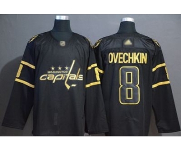 Men's Capitals #8 Alex Ovechkin Black Gold Authentic Stitched Hockey Jersey